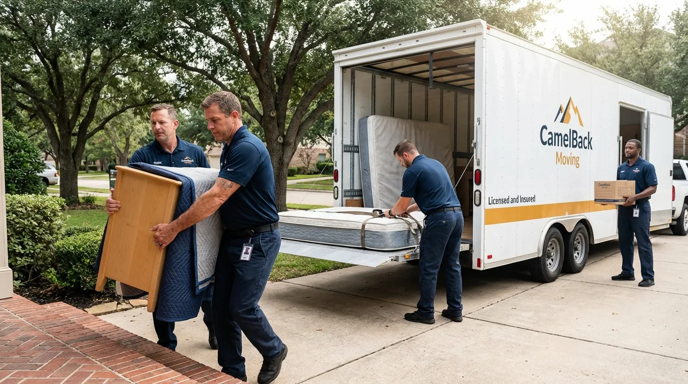 Crew loading residential truck for cross-state move from Norway, MI