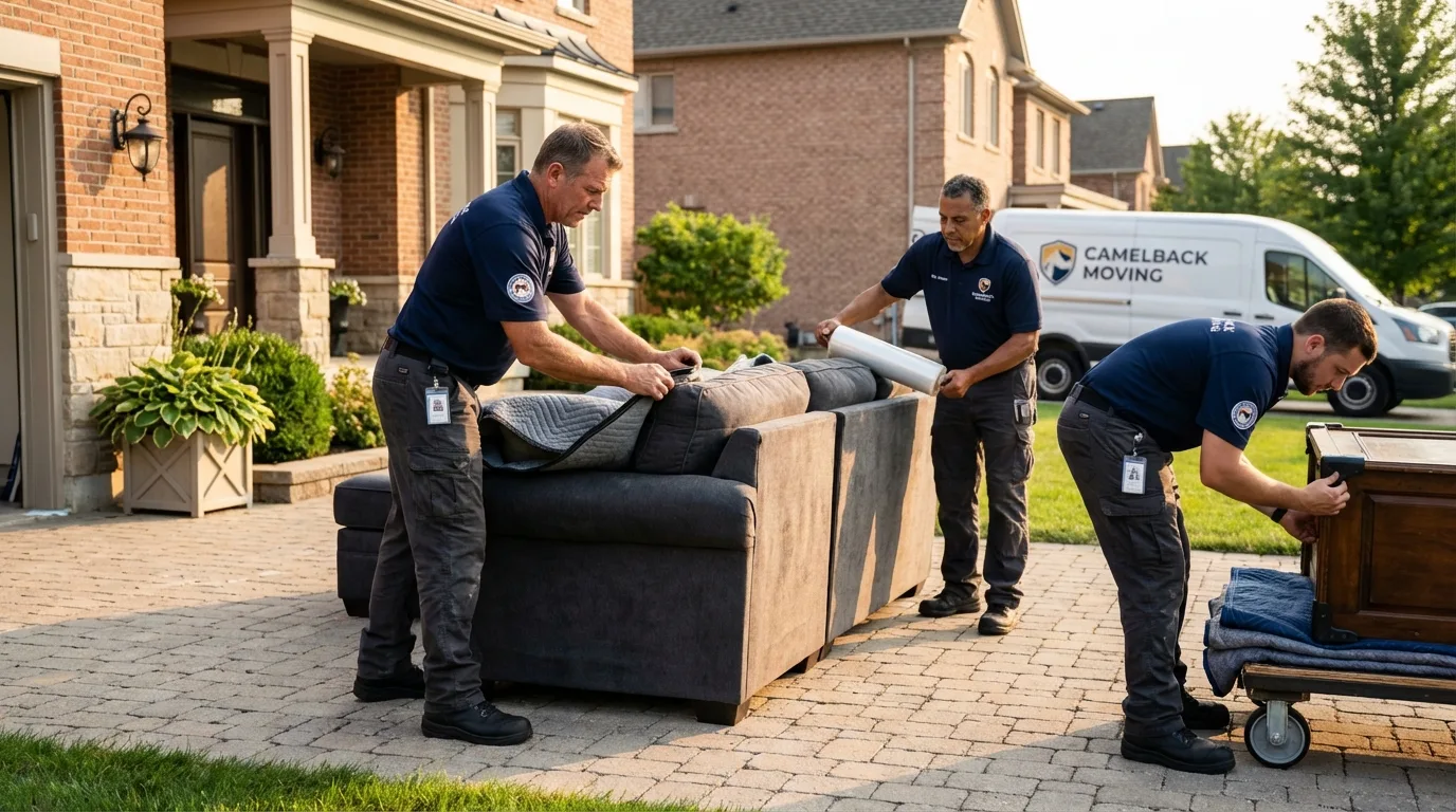 Large estate moving crew wrapping furniture in Norway, MI