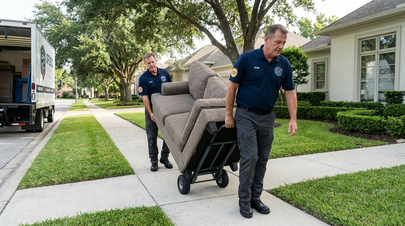 Local residential moving crew loading furniture in Norway, MI